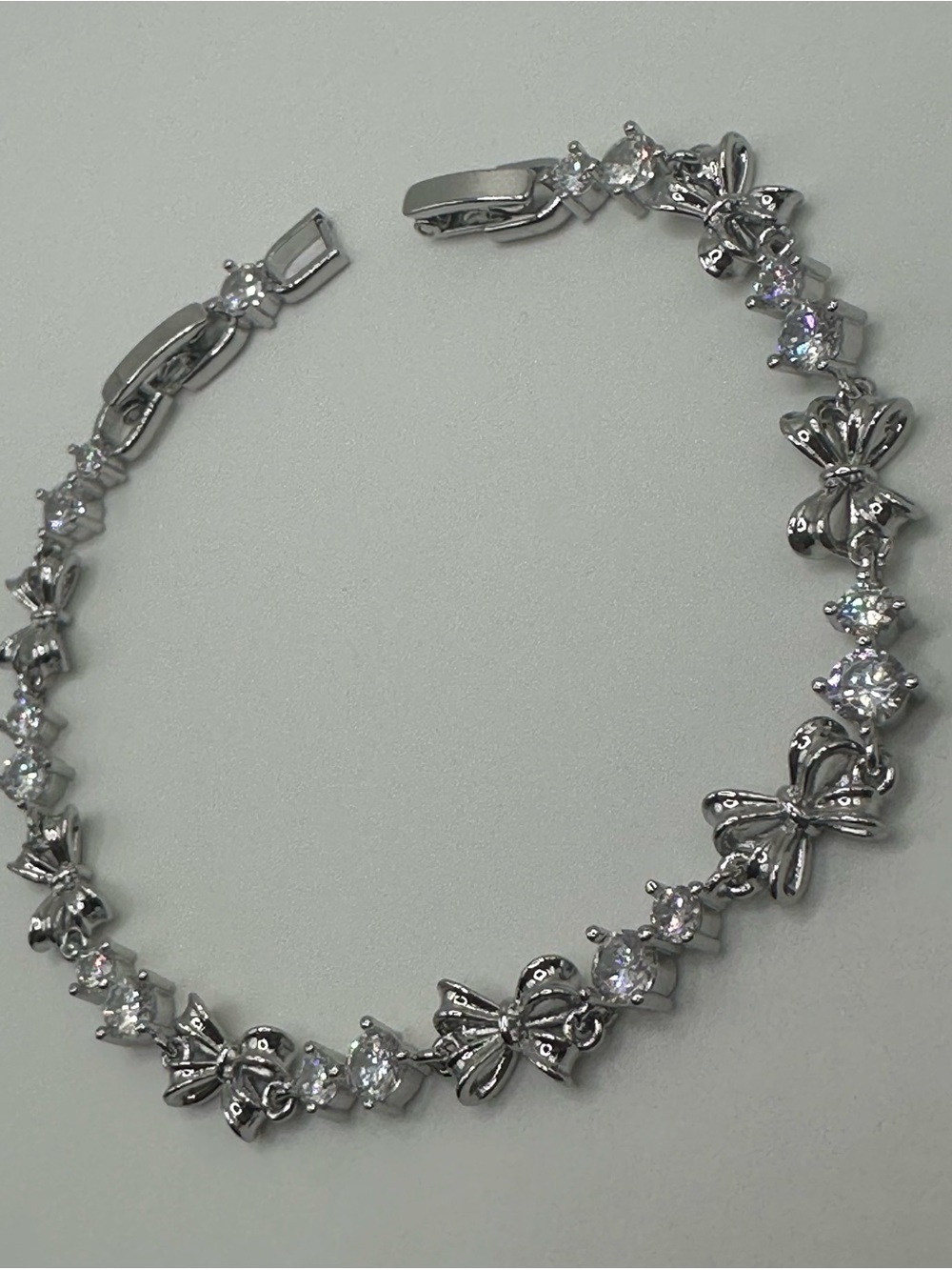 White Gold Filled Bow Tennis Bracelet with Clear CZ Stones - Women Jewelry